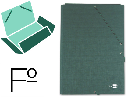 Carpeta de gomas de cartón forrado con tres solapas Folio verde Liderpapel