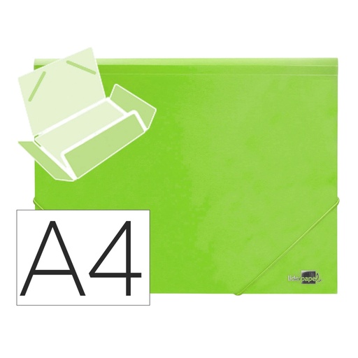 Carpeta de gomas de plástico verde traslúcido con tres solapas A4 Liderpapel