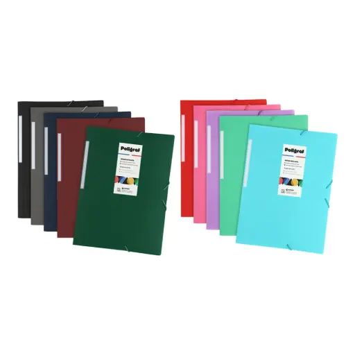Carpeta de gomas plástico con tres solapas Folio Poligraf en colores surtidos