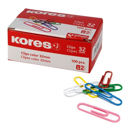Clips de colores 32 mm nº 2 Kores (Cajita 100 unidades)