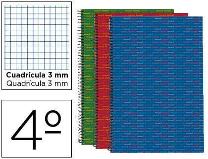 Cuaderno de espiral 1/4 cuadriculado tapa extradura 80 hojas