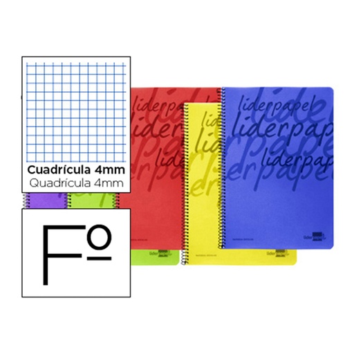 Cuaderno de espiral Folio cuadriculado tapa de plástico 80 hojas Liderpapel