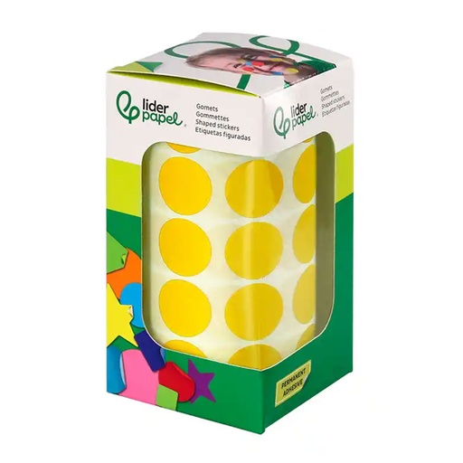 Gomets adhesivos circulares 20 mm amarillos en rollo Liderpapel