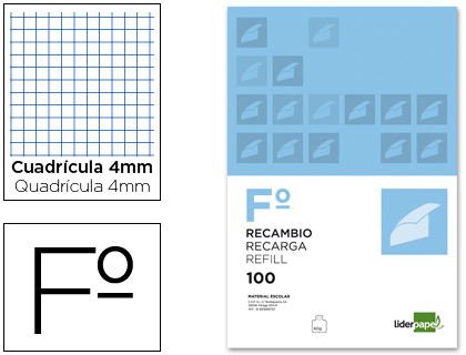 Recambio para 16 anillas Folio cuadriculado (100 hojas)