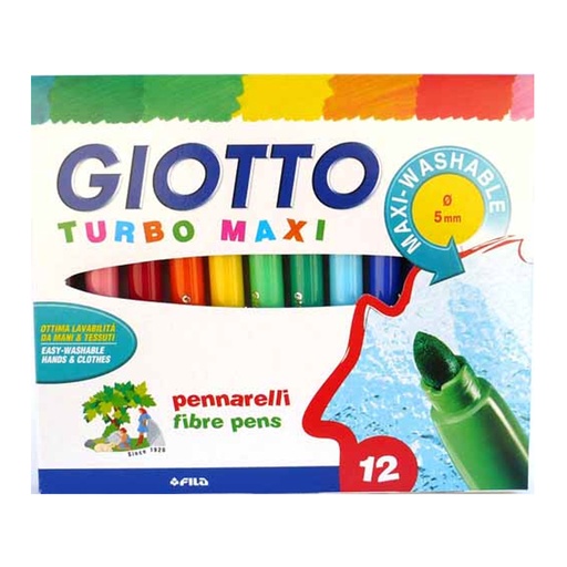 Rotuladores escolares Giotto Turbo Maxi 12 colores jumbo lavables con punta gruesa