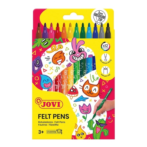 Rotuladores escolares de colores Jovi 12 unidades punta fina lavables