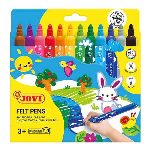 Rotuladores escolares de colores Jovi Maxi 12 unidades punta gruesa lavables