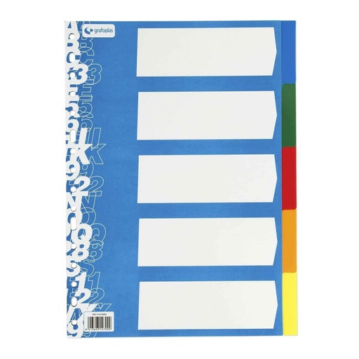 Separadores de plástico de colores 5 hojas Folio