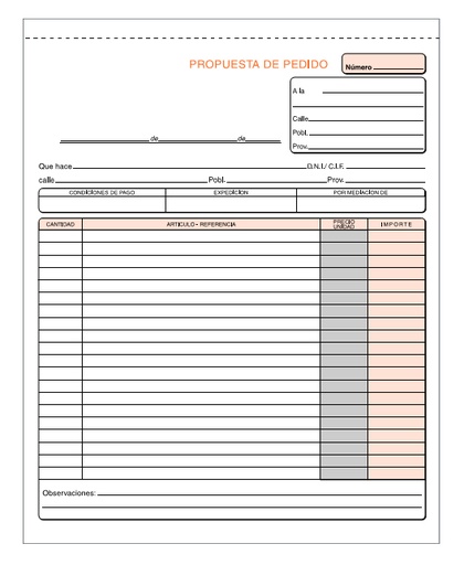 Talonario Propuesta de pedido Carta holandesa duplicado T-97 Loan