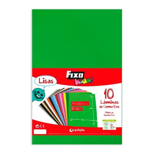Goma Eva 40 x 60 cm 2 mm verde claro Fixo Kids bolsa de 10 láminas