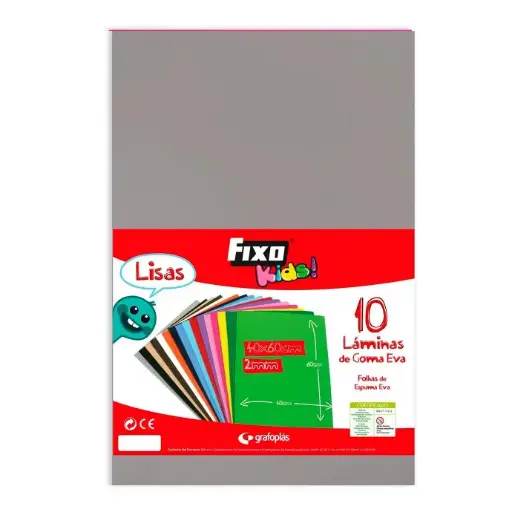 Goma Eva 40 x 60 cm 2 mm gris Fixo Kids bolsa de 10 láminas