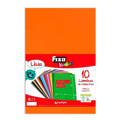 Goma Eva 40 x 60 cm 2 mm naranja Fixo Kids bolsa de 10 láminas