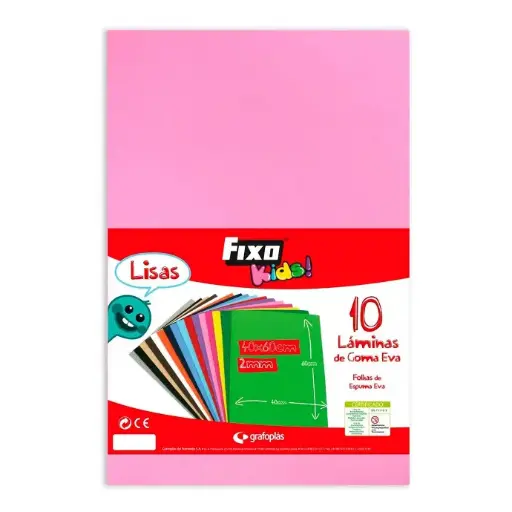 Goma Eva 40 x 60 cm 2 mm rosa Fixo Kids bolsa de 10 láminas