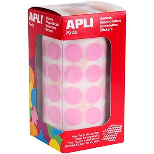 Gomets adhesivos circulares 15 mm rosas en rollo Apli