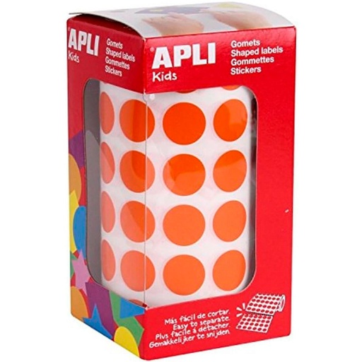 Gomets adhesivos circulares 15 mm naranjas en rollo Apli