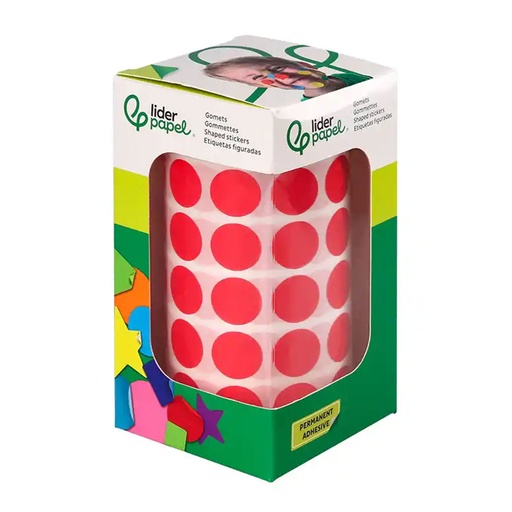 Gomets adhesivos circulares 15 mm rojos en rollo Liderpapel