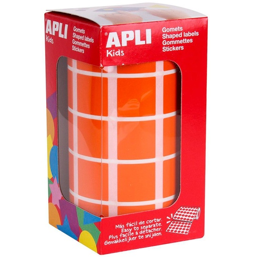 Gomets adhesivos cuadrados 20 x 20 mm naranjas en rollo Apli