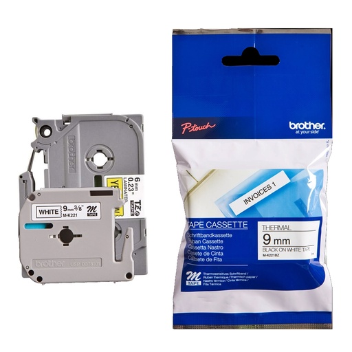 Cinta de rotuladora Brother M-K221BZ negro-blanco 9 mm x 8 m