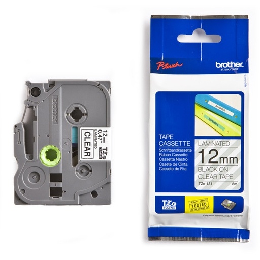 Cinta de rotuladora Brother TZe-133 negro-transparente 12 mm x 8 m