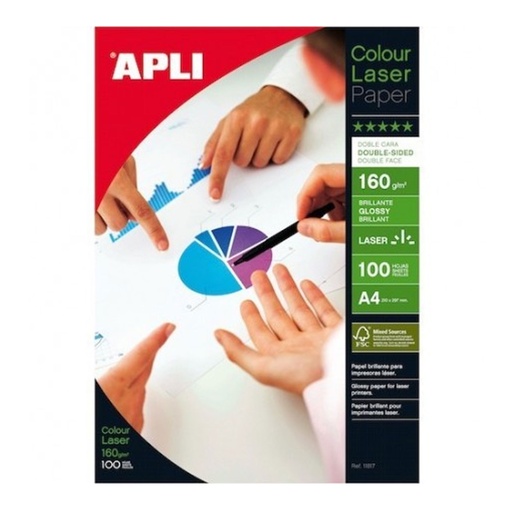 Papel Fotográfico APLI 11817 – A4 160 g/m², doble cara brillante, 100 hojas para impresoras láser