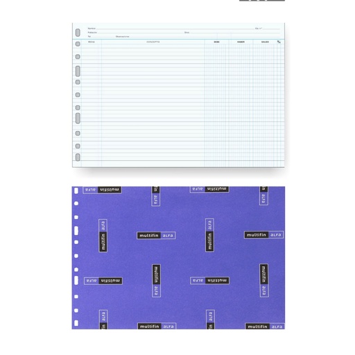 Recambio para anillas Folio apaisado cuentas corrientes Multifin (50 hojas)