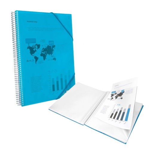 Carpeta escaparate de 60 fundas con espiral A4 Liderpapel azul traslúcido