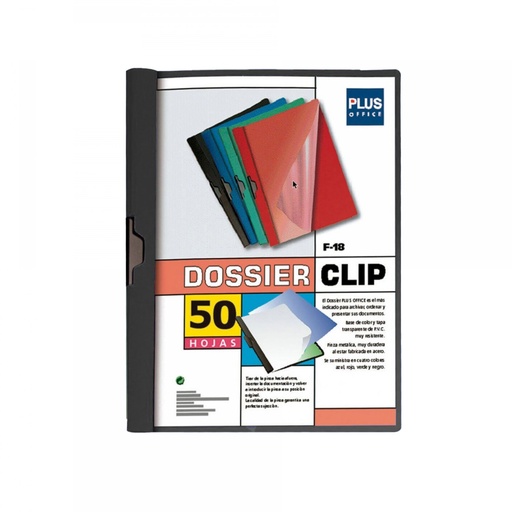 Dossier clip lateral A4 negro para 50 hojas F-18