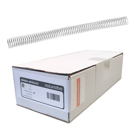 Espiral metálico plata 24 mm 5:1 (Caja 100 unidades)