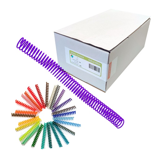 Espiral de plástico color 28 mm 4:1 (Caja 100 unidades)