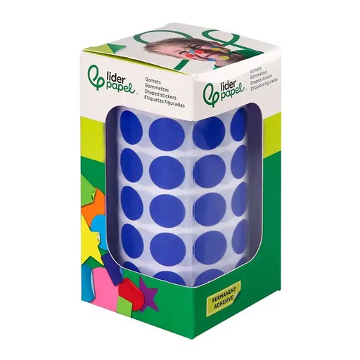 Gomets adhesivos circulares 15 mm azules en rollo Liderpapel