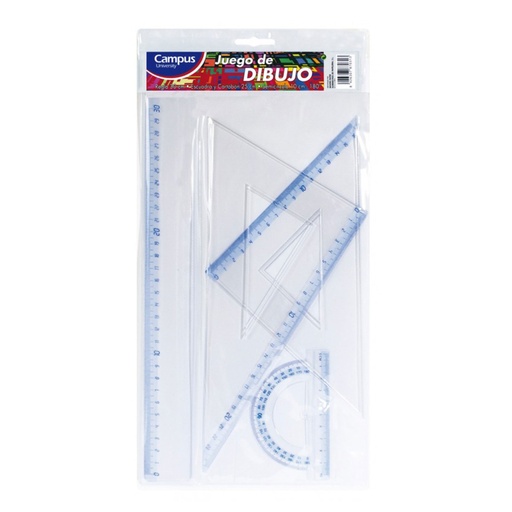 Juego de regla, escuadra, cartabón y transportador Campus