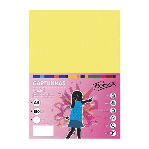 Cartulina A4 amarilla 180 g/m² Fabrisa (Pack 50 unidades)