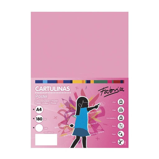Cartulina A4 rosa 180 g/m² Fabrisa (Pack 50 unidades)
