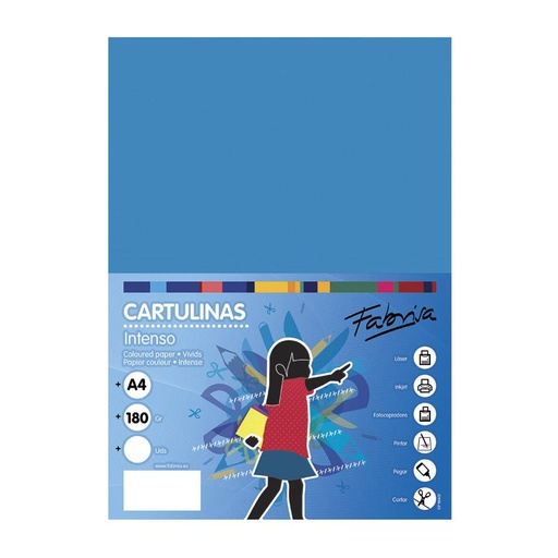 Cartulina A4 azul medio 180 g/m² Fabrisa (Pack 50 unidades)
