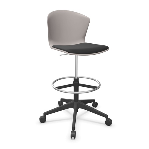 Taburete Whass con base de 5 ruedas y asiento acolchado