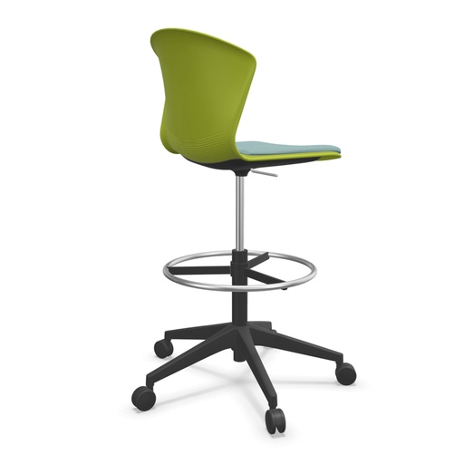 Taburete Whass con base de 5 ruedas y asiento tapizado